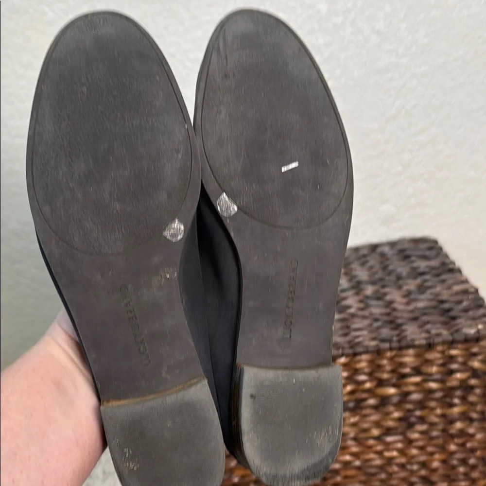 Lucky Brand Women Black Soft Leather Slip On Loafers Wood‎ Heel Size 9